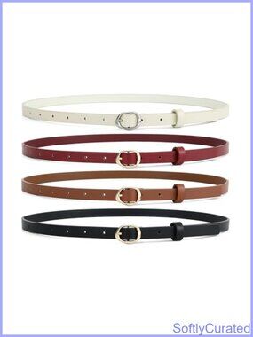4 Pack Women Skinny Faux Leather Belts Thin Waist Alloy Buckle